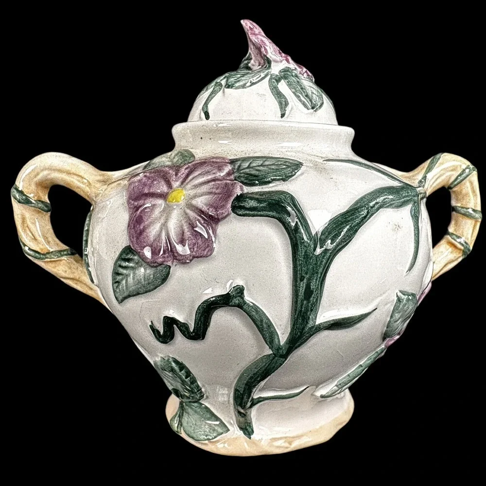 Vintage 1991 Fitz & Floyd Purple Violets Handpainted Flowers Creamer & Sugar Set